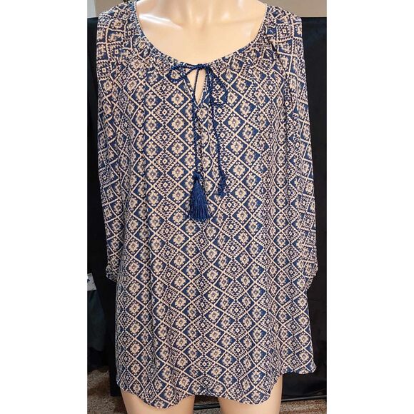 Sami & Jo Peasant Blouse - Navy & Tan - Size 2X - Picture 5 of 9